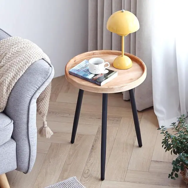 Alt view image 7 of 7 - LITA Log Desktop Round Side End Table, Indoor Outdoor Wooden Tray Nightstand Table with Metal Stand for Living Room Bedroom Office Small Spaces (M)