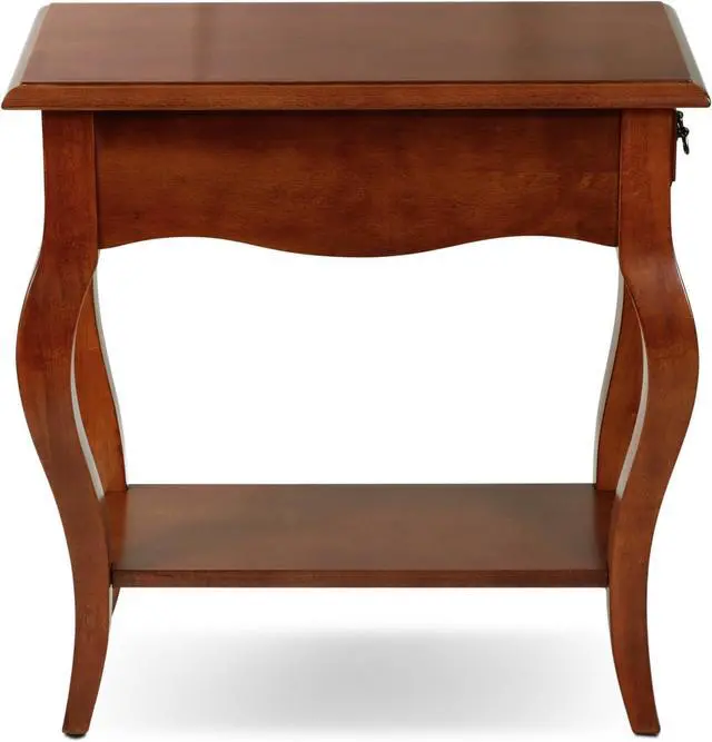 Alt view image 4 of 7 - Leick Home Side Table, One Drawer, French Cabriole Leg, Shelf, Solid Poplar, Brown Cherry Finish, 12.5 in W x 23.5 in D x 24 in H, 9018-BR