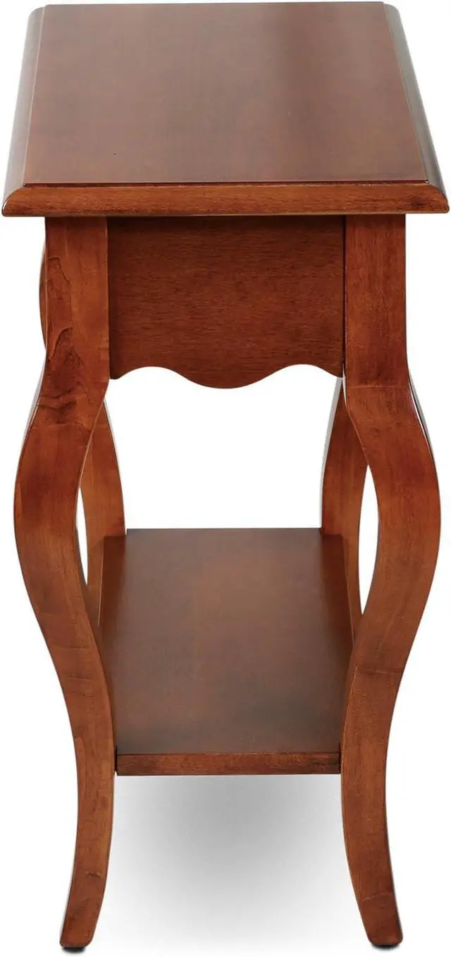 Alt view image 5 of 7 - Leick Home Side Table, One Drawer, French Cabriole Leg, Shelf, Solid Poplar, Brown Cherry Finish, 12.5 in W x 23.5 in D x 24 in H, 9018-BR