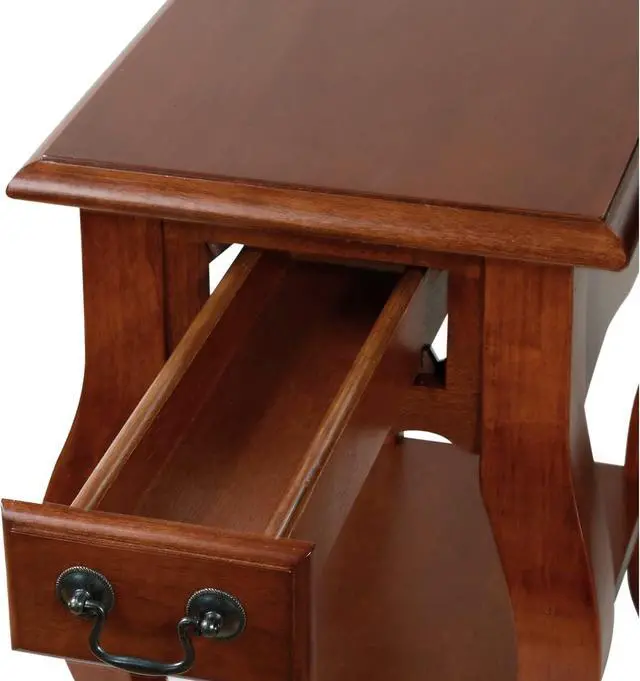 Alt view image 7 of 7 - Leick Home Side Table, One Drawer, French Cabriole Leg, Shelf, Solid Poplar, Brown Cherry Finish, 12.5 in W x 23.5 in D x 24 in H, 9018-BR