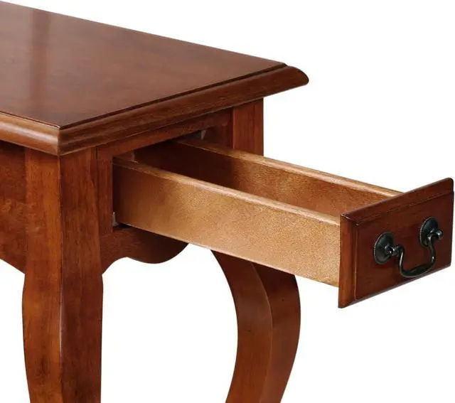 Alt view image 6 of 7 - Leick Home Side Table, One Drawer, French Cabriole Leg, Shelf, Solid Poplar, Brown Cherry Finish, 12.5 in W x 23.5 in D x 24 in H, 9018-BR