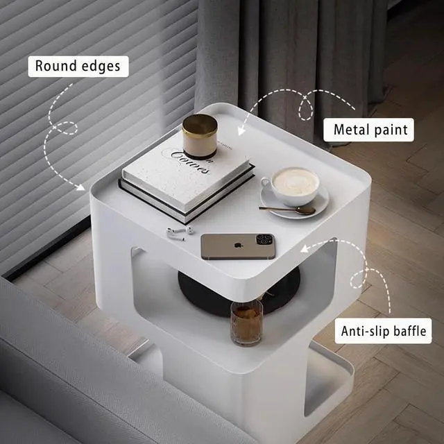 Alt view image 4 of 7 - Modern Side Table,Metal end Table,White nightstand,Bedside Tables,Accent Side Table with Storage for Living Room Bedroom Couch,No Assembly Required