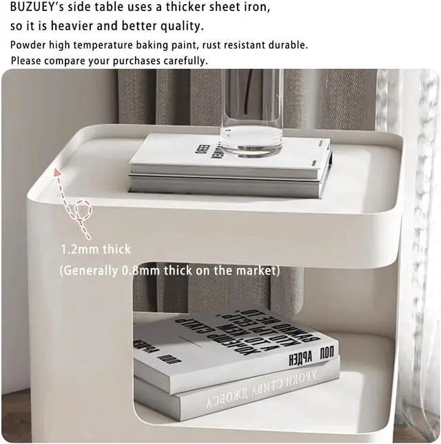 Alt view image 6 of 7 - Modern Side Table,Metal end Table,White nightstand,Bedside Tables,Accent Side Table with Storage for Living Room Bedroom Couch,No Assembly Required