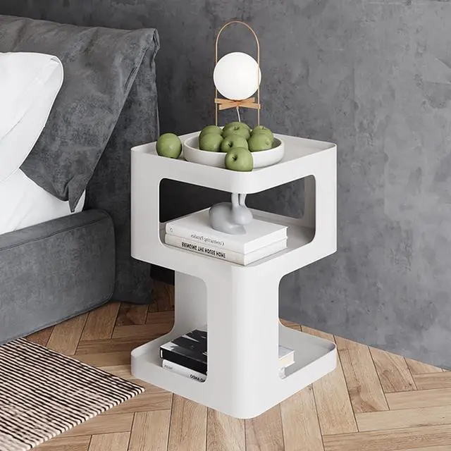 Alt view image 7 of 7 - Modern Side Table,Metal end Table,White nightstand,Bedside Tables,Accent Side Table with Storage for Living Room Bedroom Couch,No Assembly Required