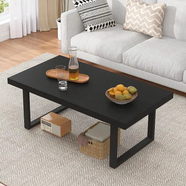 Main image of IBF Black Coffee Table, Minimalist Industrial Wooden Center Table, Modern Simple Rectangle Living Room Table, Farmhouse Wood and Metal Cocktail Coffee Table for Home Bedroom Office, Black Oak, 39 inch