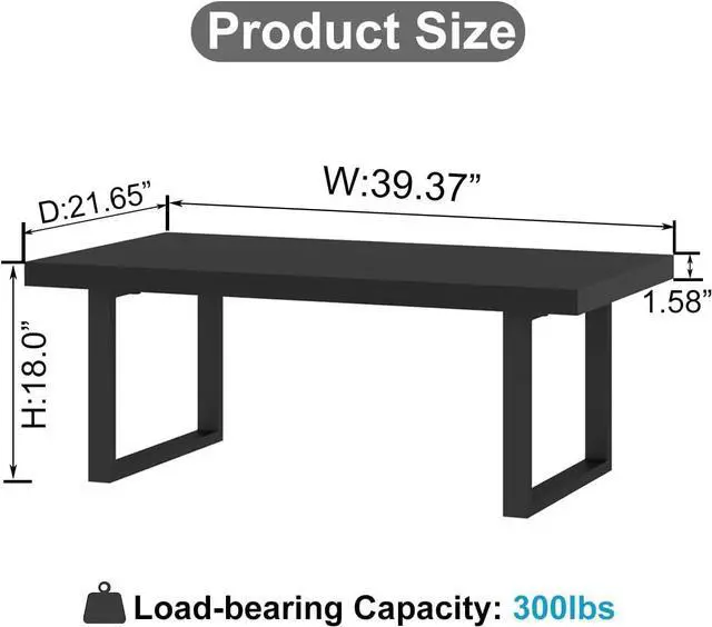 Alt view image 2 of 7 - IBF Black Coffee Table, Minimalist Industrial Wooden Center Table, Modern Simple Rectangle Living Room Table, Farmhouse Wood and Metal Cocktail Coffee Table for Home Bedroom Office, Black Oak, 39 inch