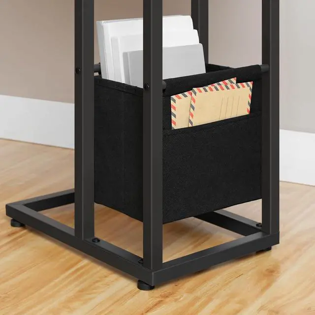 Alt view image 6 of 7 - HOOBRO C Shaped Side Table with Charging Station, Foldable End Table with Fabric Bag, Sofa Couch Tray Table for Small Space in Living Room, Bedroom, Rustic Brown and Black BF30USF01