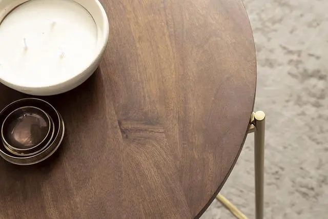 Alt view image 7 of 7 - Kate and Laurel Ulani Modern Nesting Coffee Table; Set of 2; Walnut and Gold; 22.5 x 20.25; Decorative Sophisticated Mango Wood and Metal End Tables for Display and Storage