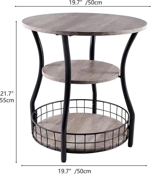 Alt view image 3 of 7 - Small Side Table Round End Table with Storage Shelves Basket, 3-Tier Accent Corner Sofa Couch Side Tables Coffee Drink Table for Small Spaces,Round Nightstand for Living Room, Bedroom, Greige