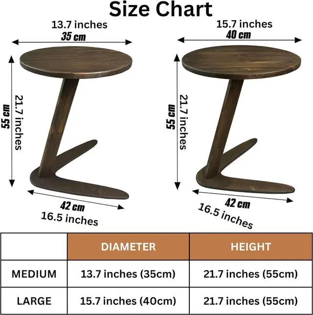 Alt view image 6 of 6 - C-Shaped Handmade Solid Wood End Table, Side Table for Couches, Sofa Tables Slide Under Couch for Living Room, Over Couch TV Tray Table for Small Spaces (Medium, Dark Walnut)