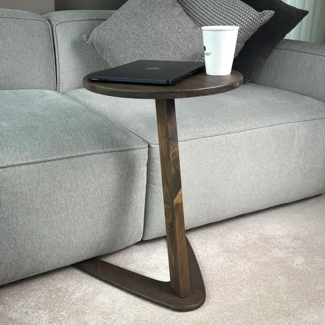 Alt view image 5 of 6 - C-Shaped Handmade Solid Wood End Table, Side Table for Couches, Sofa Tables Slide Under Couch for Living Room, Over Couch TV Tray Table for Small Spaces (Medium, Dark Walnut)