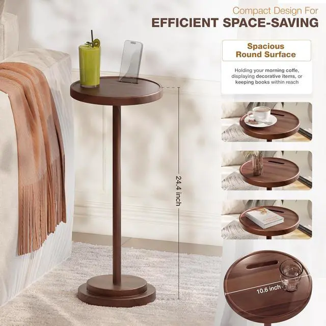 Alt view image 2 of 7 - BLUEWEST Drink Table, 24.4" Tall Compact Side Table with Phone Slot and Weighted Base, Durable Pedestal Table Accent for Living Room, Bedroom, or Office, Martini and Cocktail