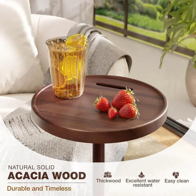 Alt view image 3 of 7 - BLUEWEST Drink Table, 24.4" Tall Compact Side Table with Phone Slot and Weighted Base, Durable Pedestal Table Accent for Living Room, Bedroom, or Office, Martini and Cocktail