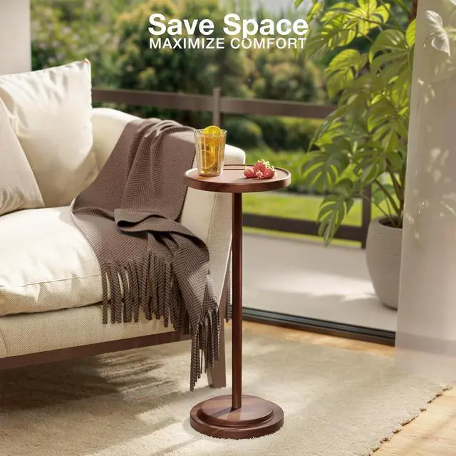 Alt view image 4 of 7 - BLUEWEST Drink Table, 24.4" Tall Compact Side Table with Phone Slot and Weighted Base, Durable Pedestal Table Accent for Living Room, Bedroom, or Office, Martini and Cocktail