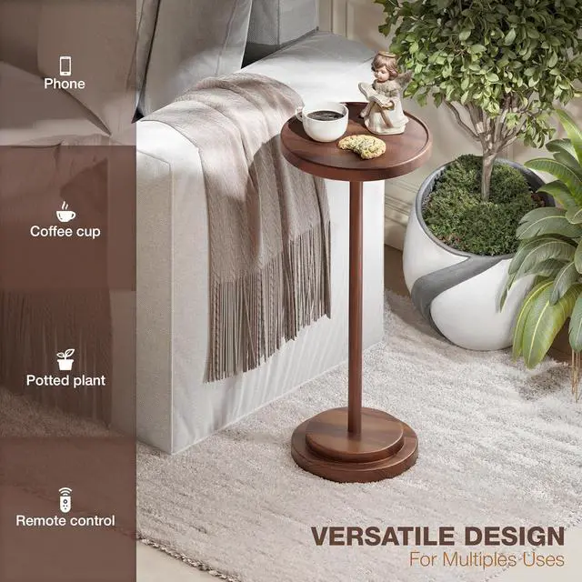 Alt view image 6 of 7 - BLUEWEST Drink Table, 24.4" Tall Compact Side Table with Phone Slot and Weighted Base, Durable Pedestal Table Accent for Living Room, Bedroom, or Office, Martini and Cocktail