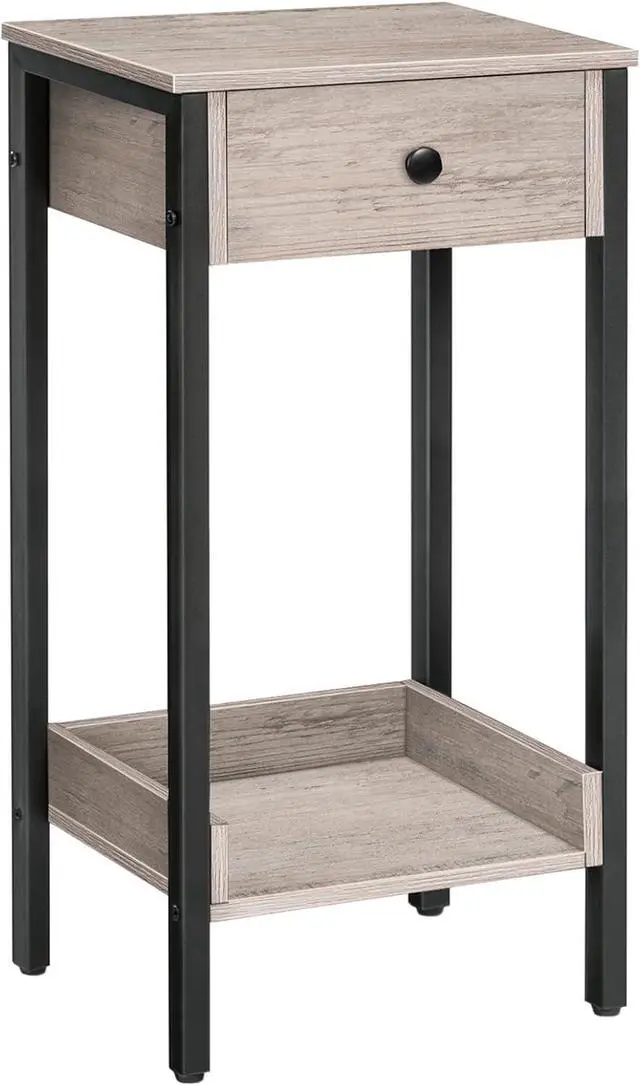 Main image of HOOBRO Tall End Table, Nightstand, Industrial Side Table with Drawer and Storage Shelf, for Study, Bedroom, Space Saving, Greige and Black BG71BZ01