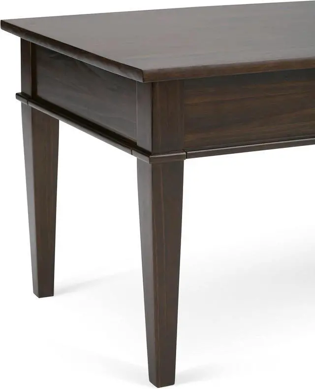 Alt view image 6 of 7 - SIMPLIHOME Carlton Coffee Table - 44 inch Wide Solid Wood Transitional Cocktail Table in Dark Tobacco Brown, Classic Living Room Table with Open Storage Shelf and Clean-Lined Tapered Leg Design