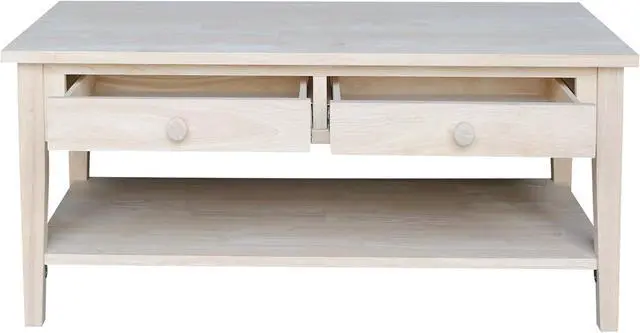 Alt view image 6 of 7 - IC International Concepts, Spencer Coffee Table, Solid Wood, Real Parawood, 48" W x 24" D x 19" H, Easy Assembly, DIY, Paint or Stain Your Way, Unfinished