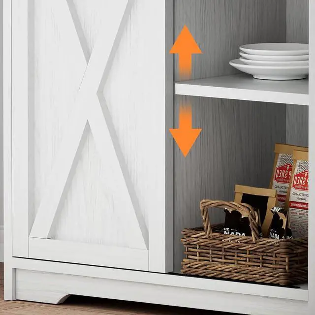 Alt view image 7 of 7 - Farmhouse Coffee Station with 3 Tier Storage Hutch & 6 Hooks - 56 Inch Small Coffee Bar Table with Adjustable Shelves for Living/Dining Room