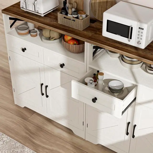 Alt view image 7 of 7 - 31.5" White Storage Cabinet with Doors and Drawers, Farmhouse Sideboard Buffet Cabinet with Storage, Kitchen Pantry Hutch, Coffee Bar Table Station for Kitchen, Livingroom, Dining Room