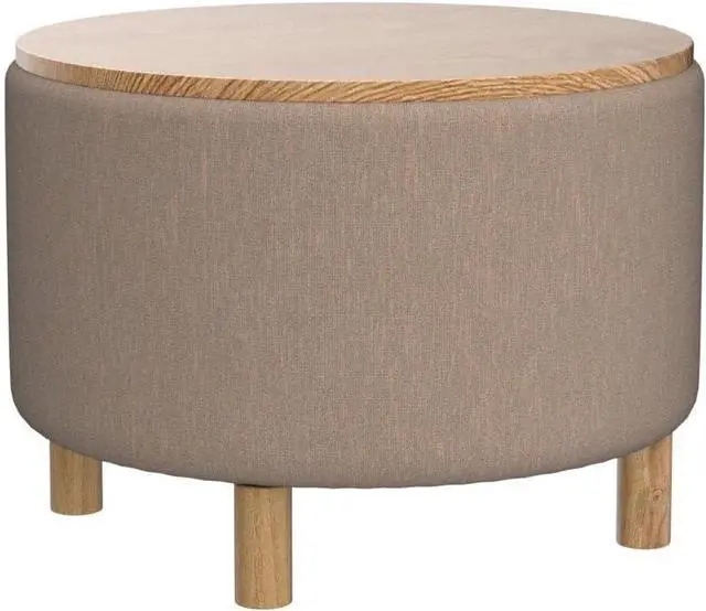 Alt view image 4 of 7 - Morden Round Ottoman with StorageCoffee Table and Solid Wood Legs with Removable Wooden Lid Tray Sofa Ottoman Side Table for Bedroom Living RoomOffice (Cream)