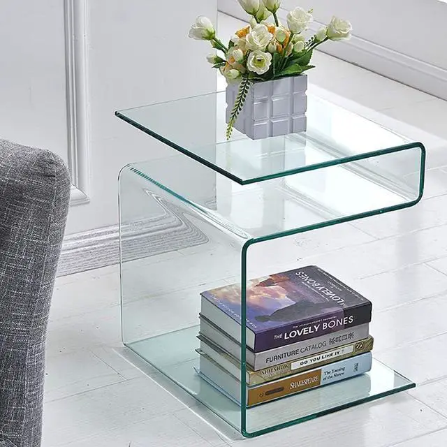 Main image of Glass Nightstand,Side Table,S-Shaped End Table for Living Room,Bedside Table for Bedroom (Clear)