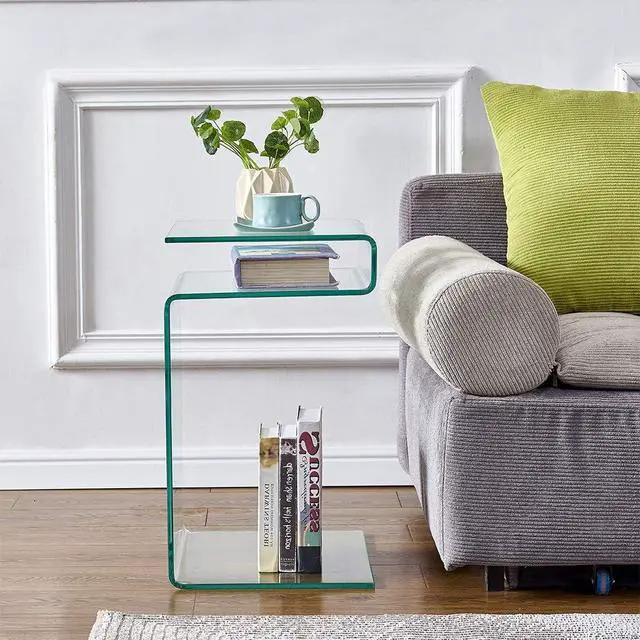 Alt view image 2 of 6 - Glass Nightstand,Side Table,S-Shaped End Table for Living Room,Bedside Table for Bedroom (Clear)
