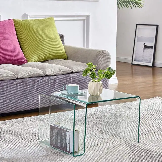 Alt view image 5 of 6 - Glass Nightstand,Side Table,S-Shaped End Table for Living Room,Bedside Table for Bedroom (Clear)