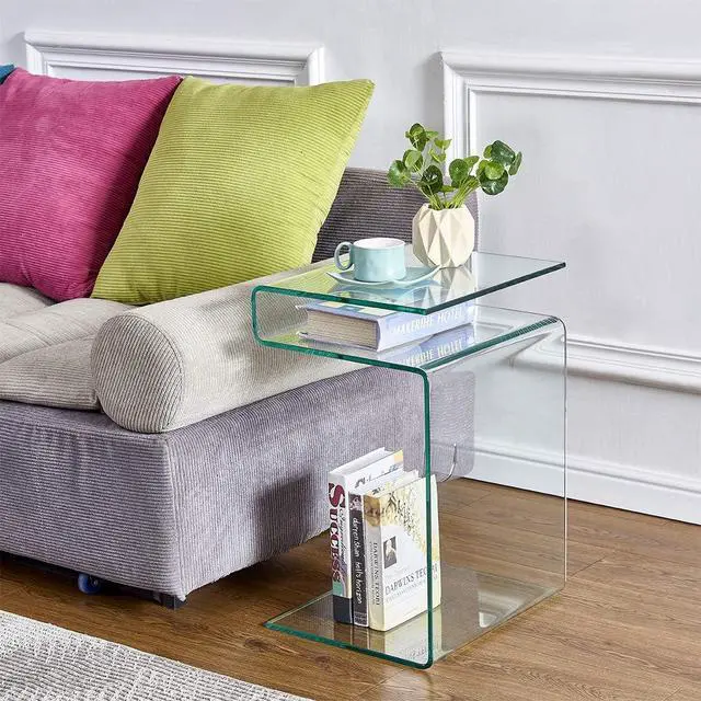 Alt view image 6 of 6 - Glass Nightstand,Side Table,S-Shaped End Table for Living Room,Bedside Table for Bedroom (Clear)