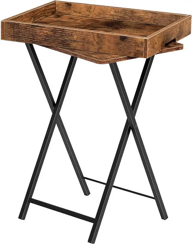 Main image of HOOBRO TV Tray Table, Folding Table with Removable Serving Tray, Stable TV Tray Snack Table for Small Space, Portable End Table, for Snacks and Meals in Living Room, Rustic Brown BF29BZ01