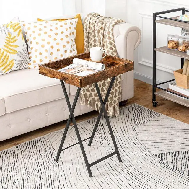 Alt view image 2 of 7 - HOOBRO TV Tray Table, Folding Table with Removable Serving Tray, Stable TV Tray Snack Table for Small Space, Portable End Table, for Snacks and Meals in Living Room, Rustic Brown BF29BZ01