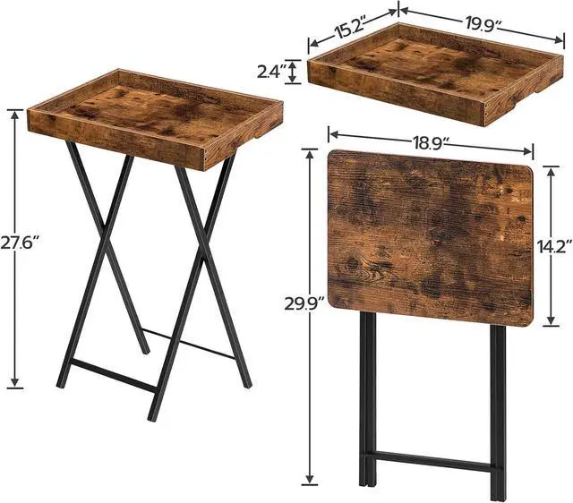 Alt view image 3 of 7 - HOOBRO TV Tray Table, Folding Table with Removable Serving Tray, Stable TV Tray Snack Table for Small Space, Portable End Table, for Snacks and Meals in Living Room, Rustic Brown BF29BZ01