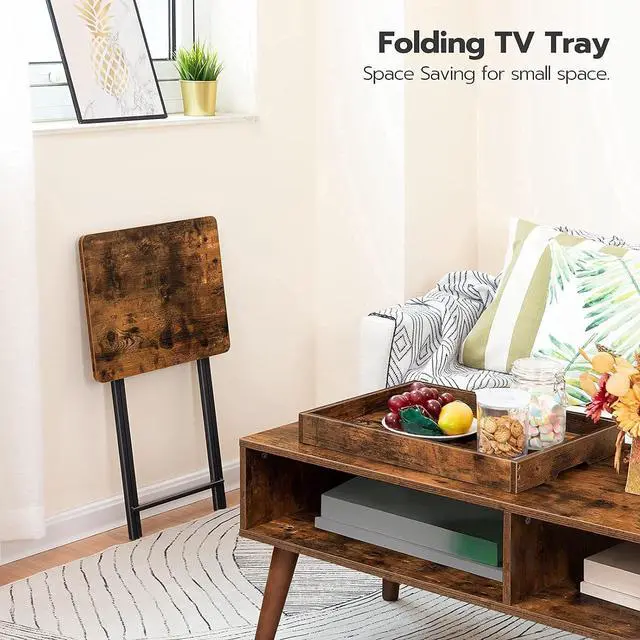 Alt view image 5 of 7 - HOOBRO TV Tray Table, Folding Table with Removable Serving Tray, Stable TV Tray Snack Table for Small Space, Portable End Table, for Snacks and Meals in Living Room, Rustic Brown BF29BZ01