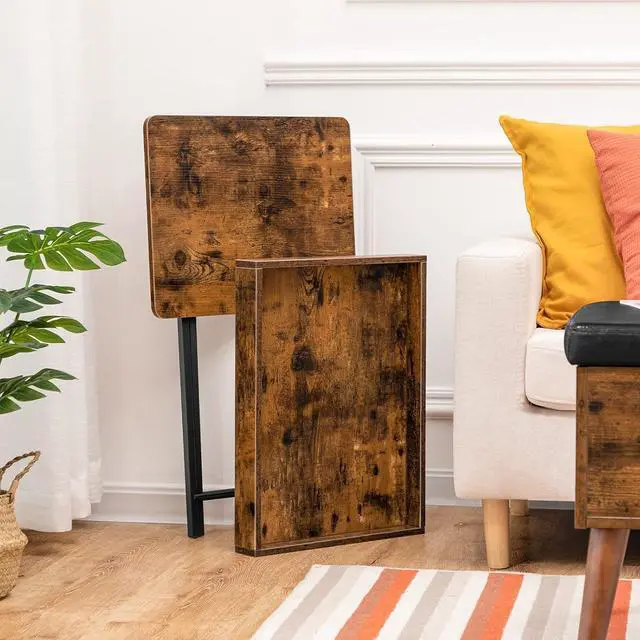 Alt view image 7 of 7 - HOOBRO TV Tray Table, Folding Table with Removable Serving Tray, Stable TV Tray Snack Table for Small Space, Portable End Table, for Snacks and Meals in Living Room, Rustic Brown BF29BZ01