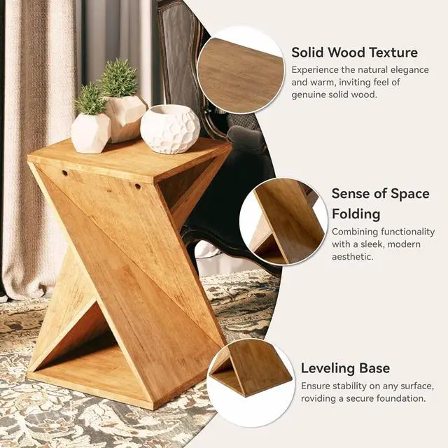 Alt view image 4 of 7 - Farmhouse End Table Square Solid Wood Pedestal Side Table Rustic Plant Stand with Twisted Design for Living Room, Bedroom, Office, Natural Wood