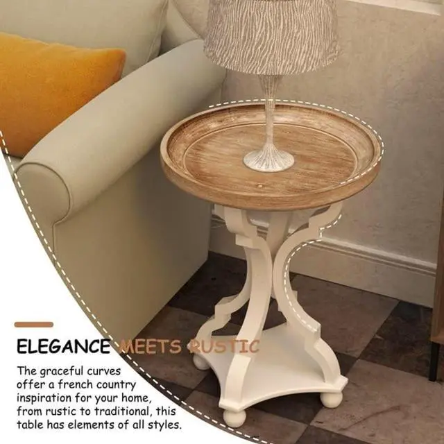 Alt view image 3 of 7 - Rustic Farmhouse Cottagecore Accent End Table, Natural Tray Top Side Table Nightstand for Family, Dinning or Living Room, Handcrafted Finish, Modern, White