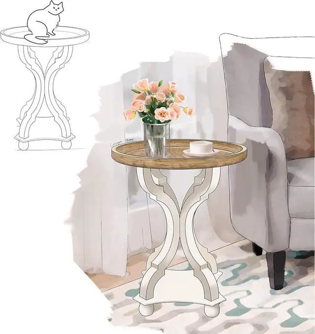 Alt view image 4 of 7 - Rustic Farmhouse Cottagecore Accent End Table, Natural Tray Top Side Table Nightstand for Family, Dinning or Living Room, Handcrafted Finish, Modern, White