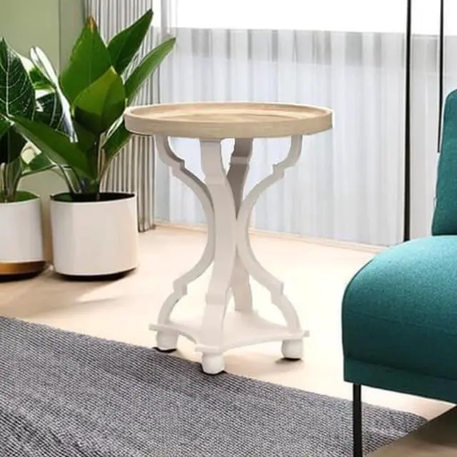 Alt view image 6 of 7 - Rustic Farmhouse Cottagecore Accent End Table, Natural Tray Top Side Table Nightstand for Family, Dinning or Living Room, Handcrafted Finish, Modern, White