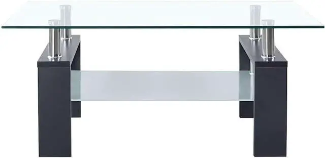 Alt view image 5 of 7 - vidaXL Coffee Table with Grey Melamine Frame and Tempered Glass Top, Side Table for Living Room, 37.4''x21.7''x15.7'', Grey and Transparent