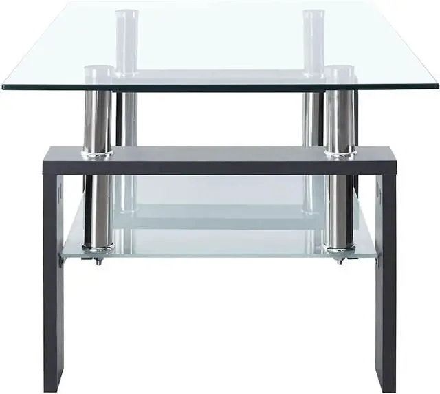 Alt view image 6 of 7 - vidaXL Coffee Table with Grey Melamine Frame and Tempered Glass Top, Side Table for Living Room, 37.4''x21.7''x15.7'', Grey and Transparent