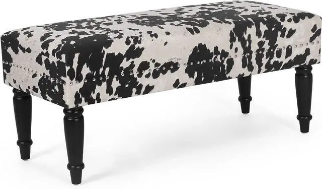 Main image of Joveco 39' Mid Century Modern Bench - End of Bed & Dining Bench Ottoman with Rivet - Upholstered Small Bed & Coffee Table Ottoman for Bedroom, Entryway & Living Room (Black Milk Cow)