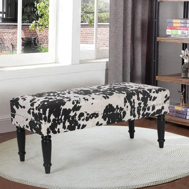 Alt view image 2 of 7 - Joveco 39' Mid Century Modern Bench - End of Bed & Dining Bench Ottoman with Rivet - Upholstered Small Bed & Coffee Table Ottoman for Bedroom, Entryway & Living Room (Black Milk Cow)