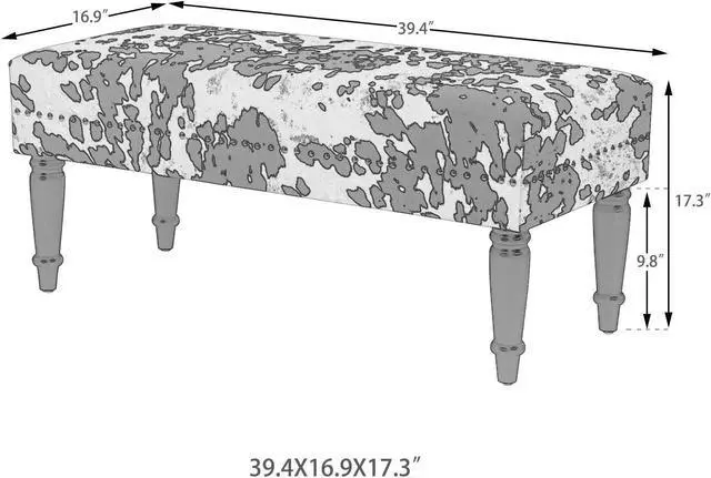 Alt view image 3 of 7 - Joveco 39' Mid Century Modern Bench - End of Bed & Dining Bench Ottoman with Rivet - Upholstered Small Bed & Coffee Table Ottoman for Bedroom, Entryway & Living Room (Black Milk Cow)