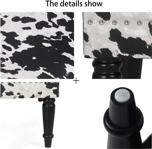 Alt view image 4 of 7 - Joveco 39' Mid Century Modern Bench - End of Bed & Dining Bench Ottoman with Rivet - Upholstered Small Bed & Coffee Table Ottoman for Bedroom, Entryway & Living Room (Black Milk Cow)