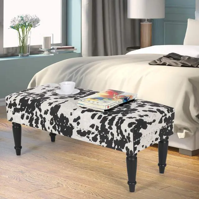 Alt view image 6 of 7 - Joveco 39' Mid Century Modern Bench - End of Bed & Dining Bench Ottoman with Rivet - Upholstered Small Bed & Coffee Table Ottoman for Bedroom, Entryway & Living Room (Black Milk Cow)