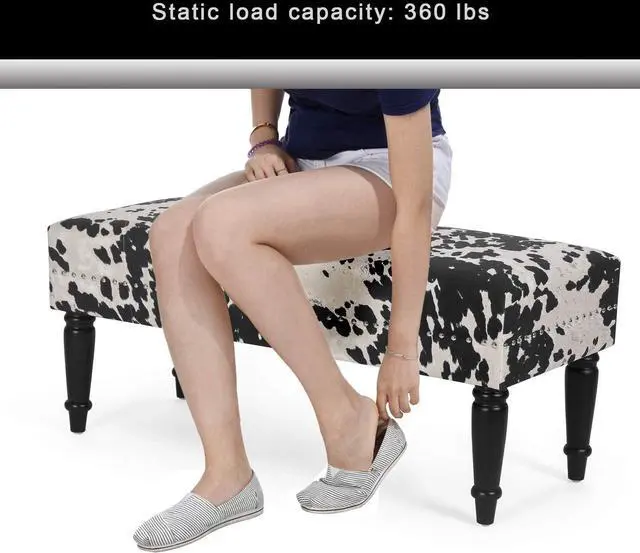 Alt view image 5 of 7 - Joveco 39' Mid Century Modern Bench - End of Bed & Dining Bench Ottoman with Rivet - Upholstered Small Bed & Coffee Table Ottoman for Bedroom, Entryway & Living Room (Black Milk Cow)