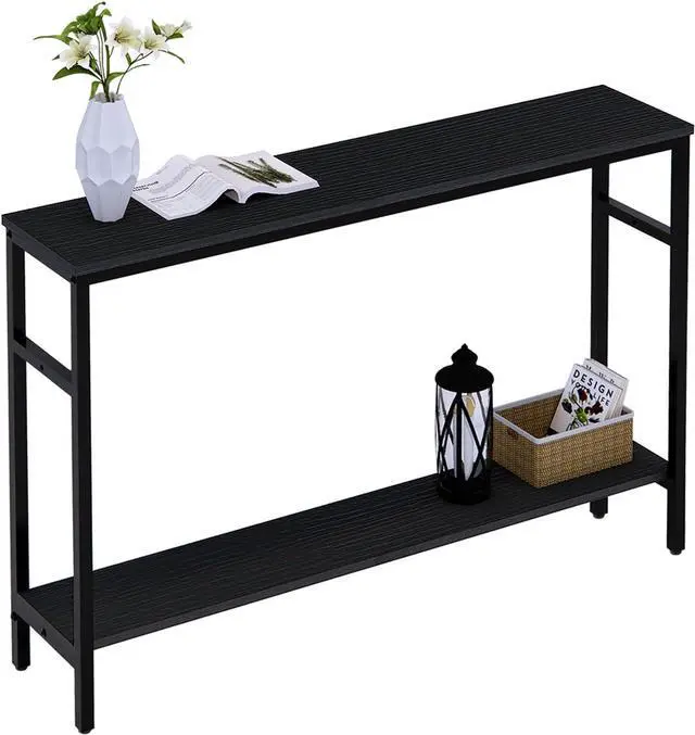 Main image of Narrow Console Table, 47 Inch Sofa Table with Adjustable Shelf, 2-Tier Long Skinny Table for Hallway, Entryway, Living Room, Foyer, Black