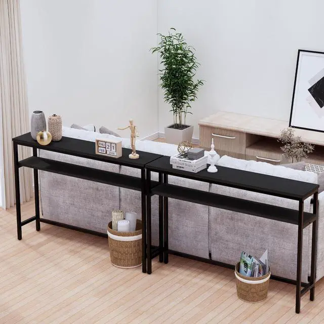 Alt view image 2 of 7 - Narrow Console Table, 47 Inch Sofa Table with Adjustable Shelf, 2-Tier Long Skinny Table for Hallway, Entryway, Living Room, Foyer, Black