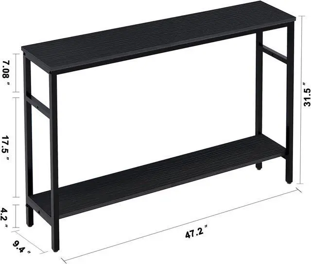 Alt view image 3 of 7 - Narrow Console Table, 47 Inch Sofa Table with Adjustable Shelf, 2-Tier Long Skinny Table for Hallway, Entryway, Living Room, Foyer, Black