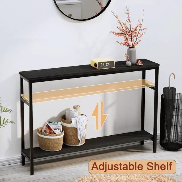 Alt view image 4 of 7 - Narrow Console Table, 47 Inch Sofa Table with Adjustable Shelf, 2-Tier Long Skinny Table for Hallway, Entryway, Living Room, Foyer, Black